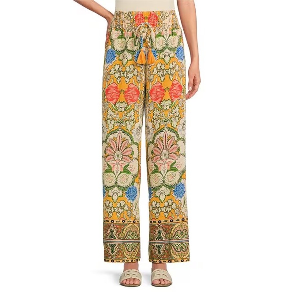 NWT Love Tree Womens Multicolor‎ Smocked Tie Waist Striped Wide Leg Pants Size M
